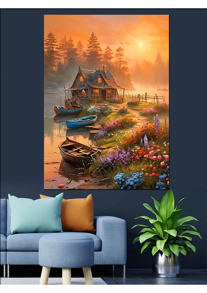 Gölde Sessiz Sabah Dekoratif Kanvas - Mdf Ahşap Tablo fırsatları