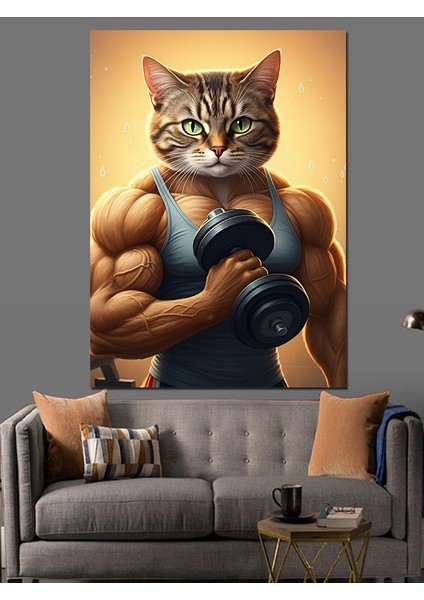 Kaslı Sporcu Kedi Dekoratif Kanvas - Mdf Ahşap Tablo fırsatları