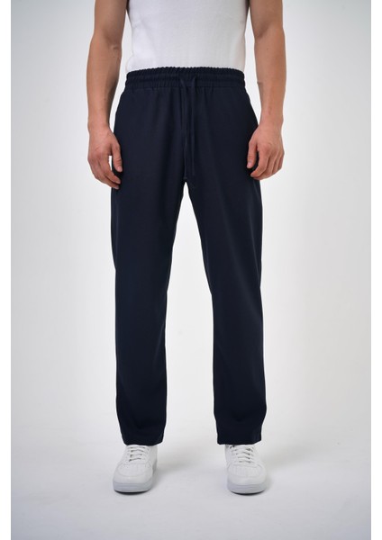 Erkek Regular Fit Bağcıklı Düz Paça Pantolon Lacivert