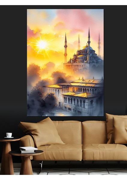 Gün Doğumunda Camii Dekoratif Kanvas - Mdf Ahşap Tablo