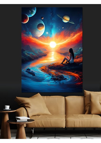 Gezegenler Manzarasında Meditasyon Dekoratif Kanvas - Mdf Ahşap Tablo modelleri