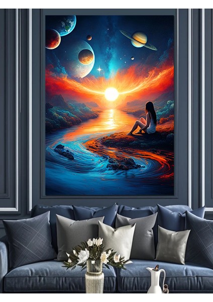 Gezegenler Manzarasında Meditasyon Dekoratif Kanvas - Mdf Ahşap Tablo fırsatları