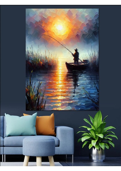 Gölde Balıkçı Dekoratif Kanvas - Mdf Ahşap Tablo