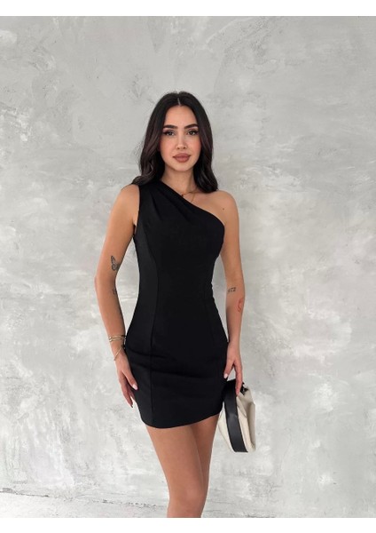 Tek Omuzlu Kolsuz Mini Boy Elbise - Siyah fiyatları