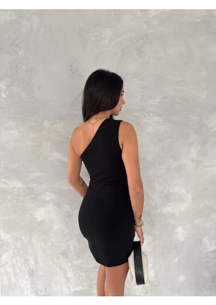 Tek Omuzlu Kolsuz Mini Boy Elbise - Siyah indirimleri