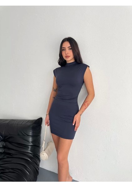 Yarım Bogazlı Kolsuz Mini Boy Elbise - Lacivert