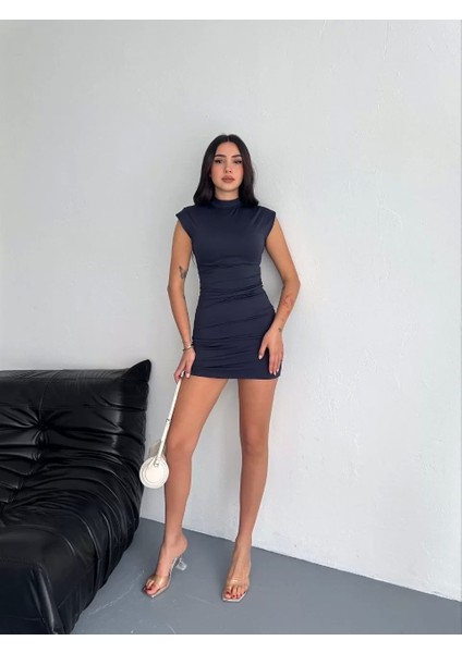 Yarım Bogazlı Kolsuz Mini Boy Elbise - Lacivert