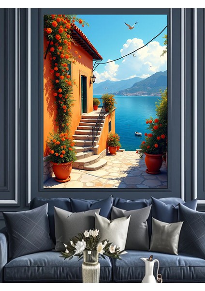Akdeniz Ev Manzarası Dekoratif Kanvas - Mdf Ahşap Tablo modelleri