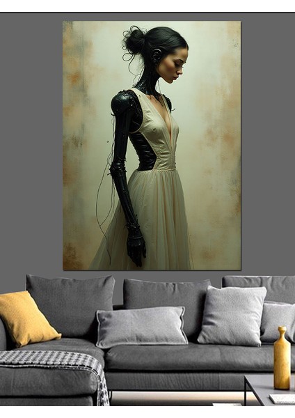 Omuzları Açık Siyah Elbiseli Kadın Dekoratif Kanvas - Mdf Ahşap Tablo fiyatları
