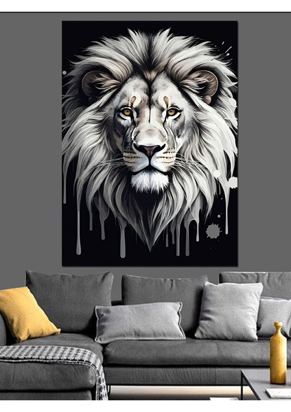 Damlayan Beyaz Aslan Portresi Dekoratif Kanvas - Mdf Ahşap Tablo