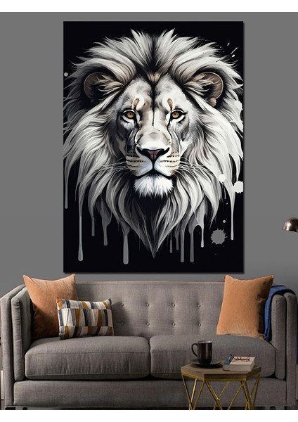 Damlayan Beyaz Aslan Portresi Dekoratif Kanvas - Mdf Ahşap Tablo fiyatları