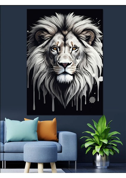 Damlayan Beyaz Aslan Portresi Dekoratif Kanvas - Mdf Ahşap Tablo modelleri