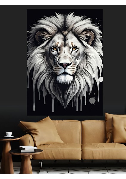 Damlayan Beyaz Aslan Portresi Dekoratif Kanvas - Mdf Ahşap Tablo fırsatları