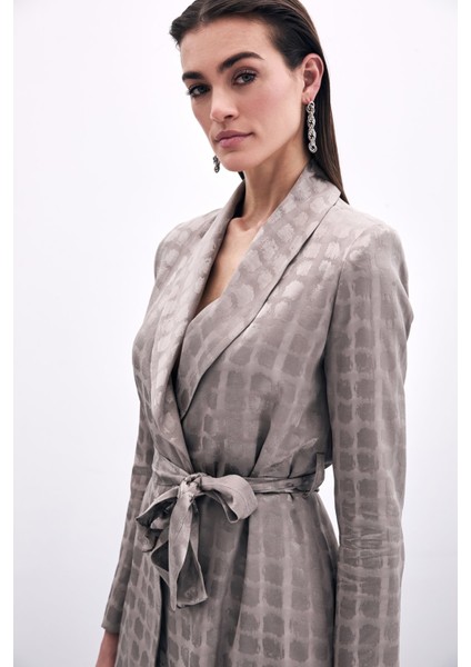 Kare Desenli Kuşaklı Ceket - Vizon fırsatları