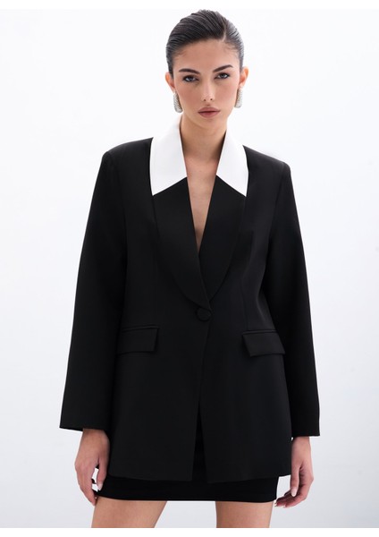 Kontrast Uzun Ceket - Siyah modelleri