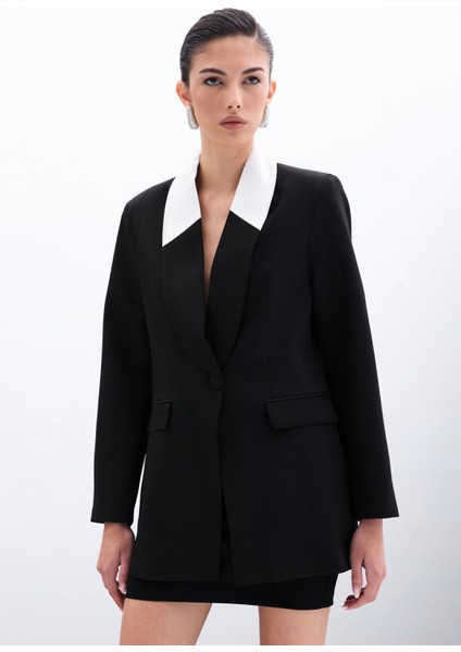 Kontrast Uzun Ceket - Siyah fırsatları