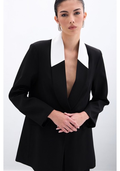 Kontrast Uzun Ceket - Siyah indirimleri