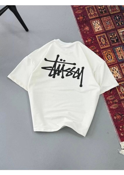 Erkek Baskılı Oversize T-Shirt - Beyaz