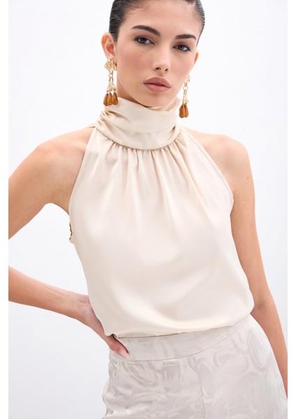 Boğazlı Kolsuz Bluz - Bej fırsatları