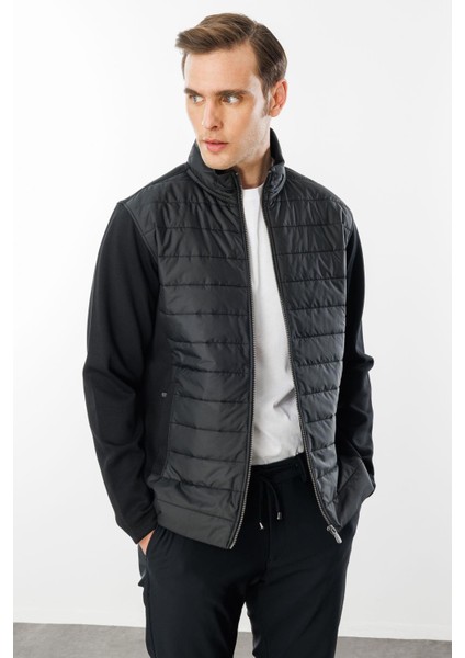 Erkek Önü Kapitone Eşofman Üstü Siyah