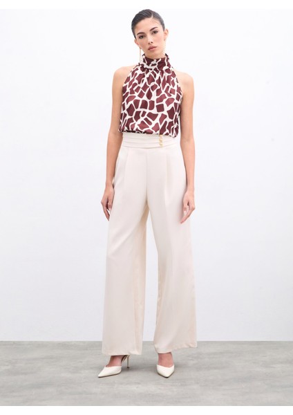 Boğazlı Kolsuz Bluz - Bej-Kahve fiyatları