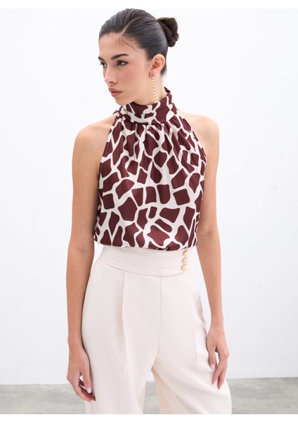 Boğazlı Kolsuz Bluz - Bej-Kahve modelleri