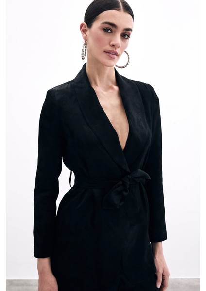 Bağlamalı Jakarlı Ceket - Siyah fırsatları