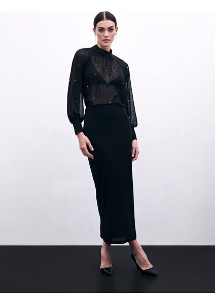 Taş Detaylı Transparan Bluz - Siyah fiyatları