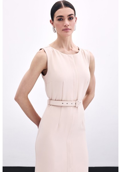 Kemerli Kalem Elbise - Bej fırsatları