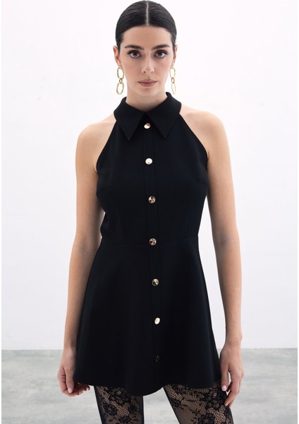 Çıtçıtlı Kısa Elbise - Siyah fırsatları