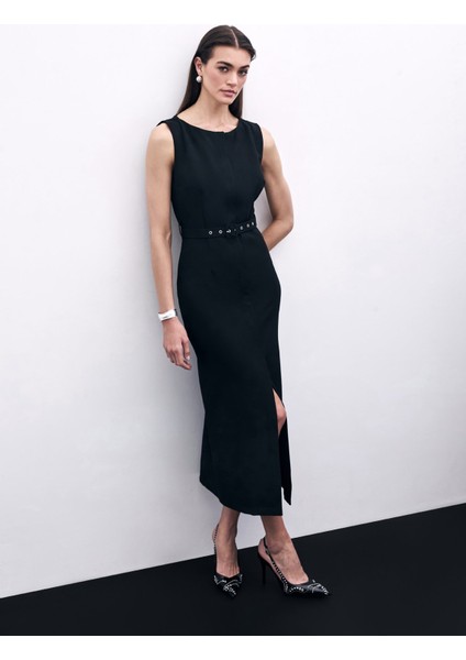Kemerli Kalem Elbise - Siyah modelleri