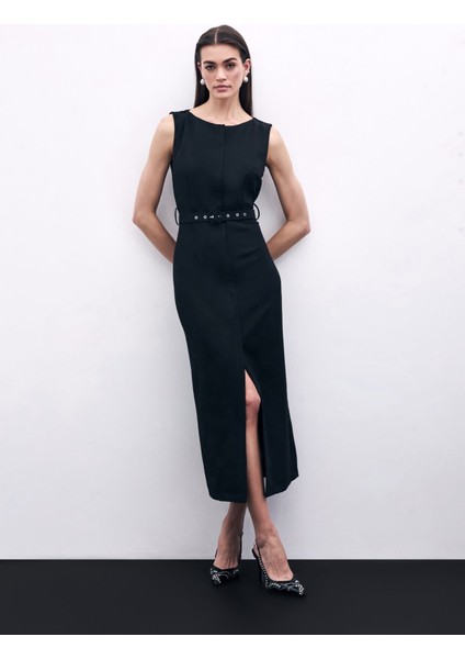 Kemerli Kalem Elbise - Siyah fırsatları