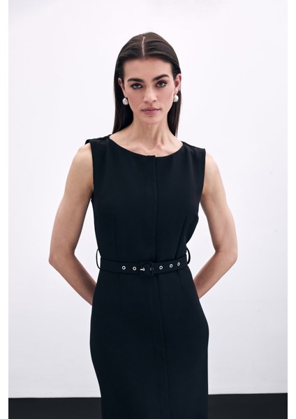 Kemerli Kalem Elbise - Siyah indirimleri