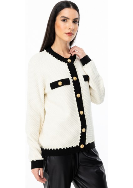 43956 Onteks Yakası Kolları Incili Çıtçıt Düğ. Hırka modelleri