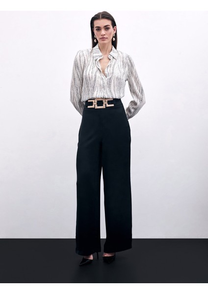 Geniş Manşetli Gömlek - Ekru-Siyah modelleri