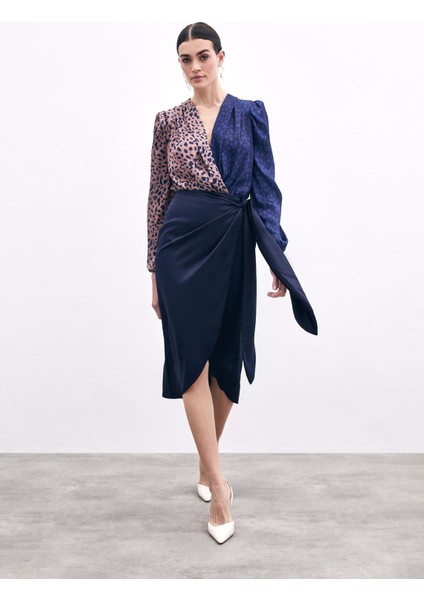 Bağlama Detaylı Kruvaze Etek - Lacivert modelleri