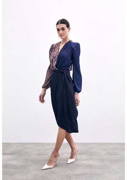 Bağlama Detaylı Kruvaze Etek - Lacivert fırsatları