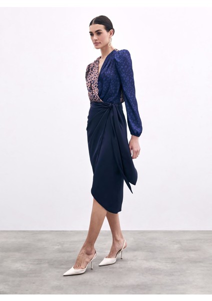 Bağlama Detaylı Kruvaze Etek - Lacivert indirimleri