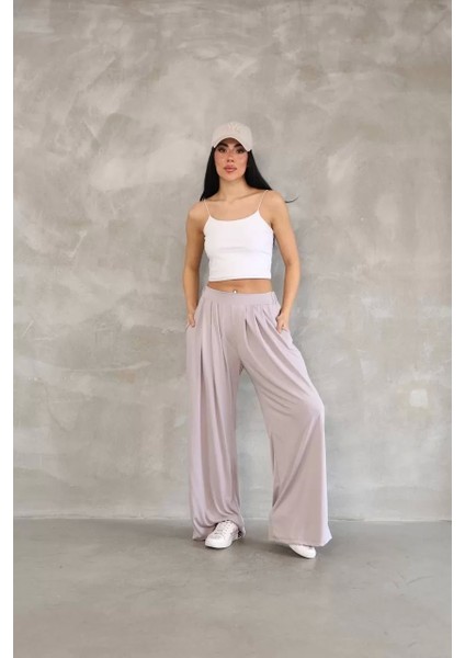 Osy Modal Yumuşak Dokulu Kadın Kumaş Boru Paça Salaş Eşofman - Bej