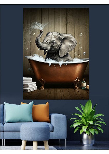 Küvette Oturan Fil Dekoratif Kanvas - Mdf Ahşap Tablo fiyatları