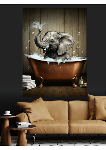 Küvette Oturan Fil Dekoratif Kanvas - Mdf Ahşap Tablo modelleri