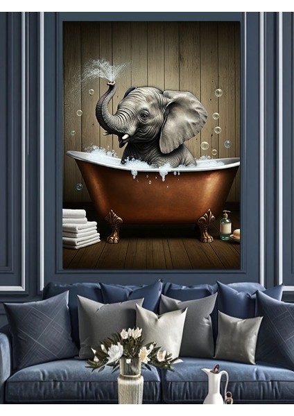 Küvette Oturan Fil Dekoratif Kanvas - Mdf Ahşap Tablo fırsatları