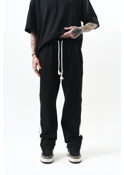 Erkek Şerit Detaylı Interlok Baggy Eşofman Altı Ekru