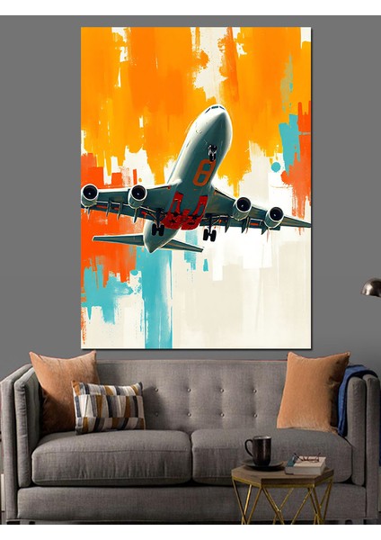 Turuncu ve Beyaz Uçak Dekoratif Kanvas - Mdf Ahşap Tablo