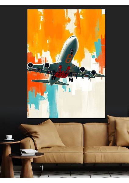Turuncu ve Beyaz Uçak Dekoratif Kanvas - Mdf Ahşap Tablo modelleri
