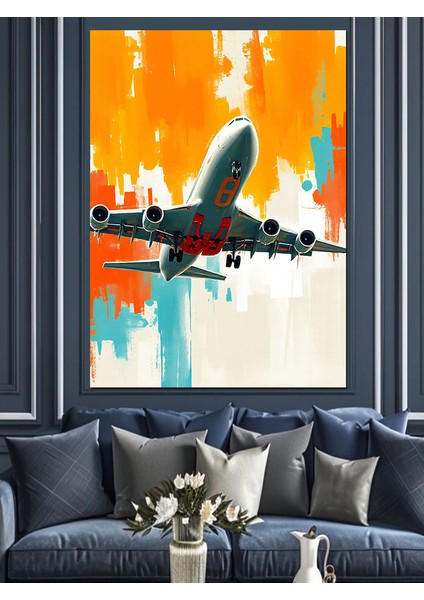 Turuncu ve Beyaz Uçak Dekoratif Kanvas - Mdf Ahşap Tablo fırsatları