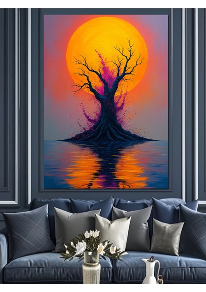 Güneş Batışında Ağaç Dekoratif Kanvas - Mdf Ahşap Tablo fiyatları