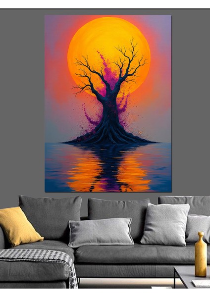 Güneş Batışında Ağaç Dekoratif Kanvas - Mdf Ahşap Tablo modelleri