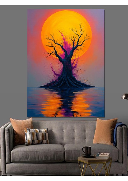 Güneş Batışında Ağaç Dekoratif Kanvas - Mdf Ahşap Tablo fırsatları