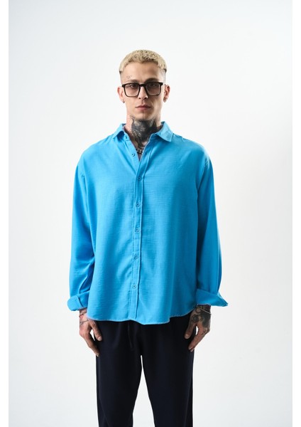 Erkek Oversize Keten Gömlek Yeşil